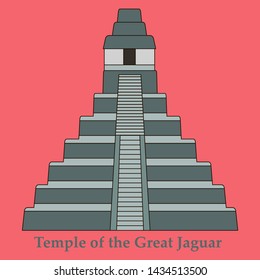 Architectural building. Countries of the world, architecture, monuments, landmark. Pyramid - the Temple of the Great Jaguar, in Cuba. Vector illustration.