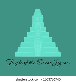 Architectural building. Countries of the world, architecture, monuments, landmark. Pyramid - the Temple of the Great Jaguar, in Cuba. Vector illustration.