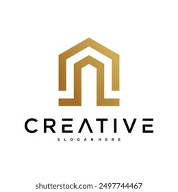 Concepto creativo del logotipo del edificio arquitectónico, diseño del logotipo de la casa, logotipo de la construcción casera. Vector de Premium