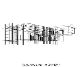 Architektonisches Gebäude. Entwurf Hintergrund Vektor 3D-Illustration