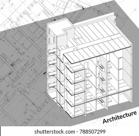 architectural building drawings Detailed plan, construction 3d drawing Technical Industrial Vector building illustration.Eps 10 Elements of architecture project  Background