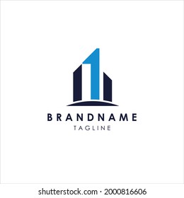 Architectural Building Logo with numbers 1. Flat Vector Logo Design.