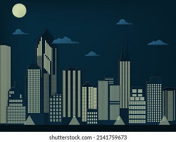 Architectural building in panoramic view. Modern night city skyline building industrial paper art landscape skyscraper offices. 