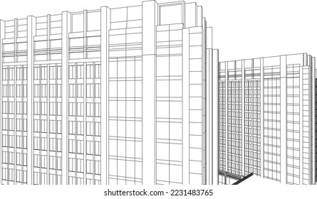 Perspectiva del edificio arquitectónico Ilustración de esbozo 3D eps10
