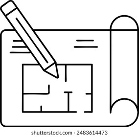 Plan arquitectónico del edificio y concepto del contorno del lápiz, diseño general único del Vector del diseño del maestro, símbolo del día del trabajo, signo del 1 de mayo, ilustración de stock del trabajador internacional