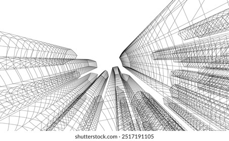 Architectural building vector 3d drawing on white background