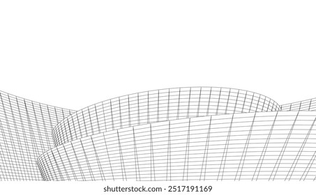 Dibujo arquitectónico del Vector 3d del edificio en el fondo blanco