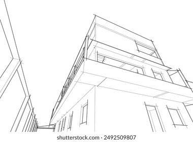 Ilustración arquitectónica del Vector del edificio 3d