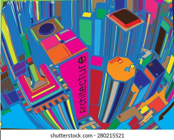 Architectural buildings of New York City Aerial View, colorful