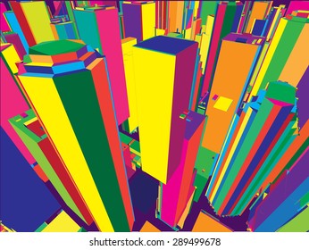 Architectural buildings of New York City Aerial View, colorful