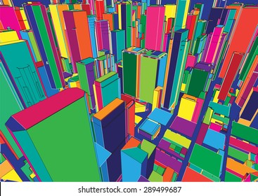 Architectural buildings of New York City Aerial View, colorful