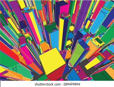 Architectural buildings of New York City Aerial View, colorful