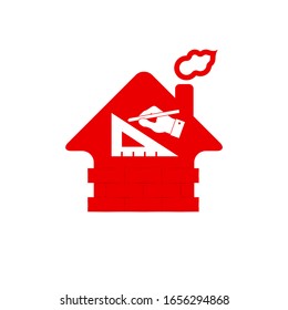 Architectural bureau, house design vector icon. Red home sign with smoking chimney.