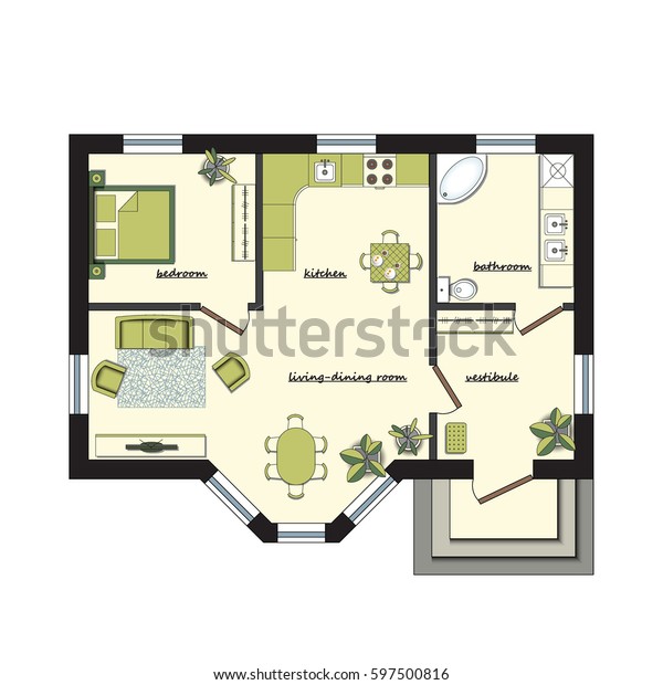 Architectural Color Floor Plan Furniture Top Stock