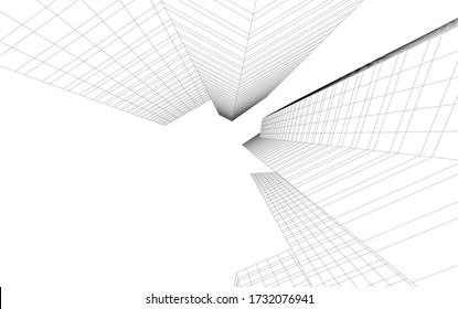 Architectural concept 3d drawing. Geometric background 