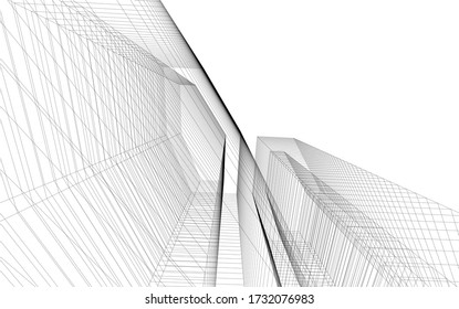 Architectural concept 3d drawing. Geometric background 