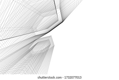 Architectural concept 3d drawing. Geometric background 
