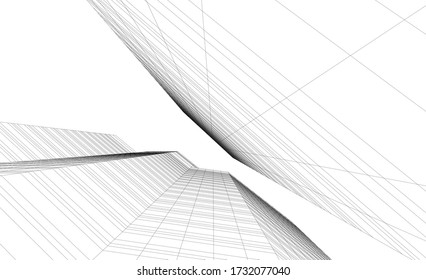 Architektur Konzept 3d Zeichnung. Geometrischer Hintergrund 