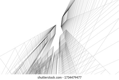Architectural concept 3d drawing. Geometric background 