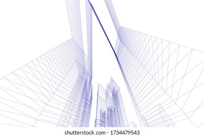 Architectural concept 3d drawing. Geometric background 