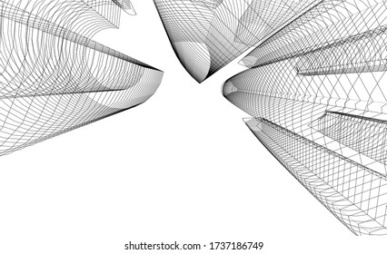 Architectural concept 3d drawing. Geometric background 
