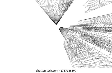 Architectural concept 3d drawing. Geometric background 