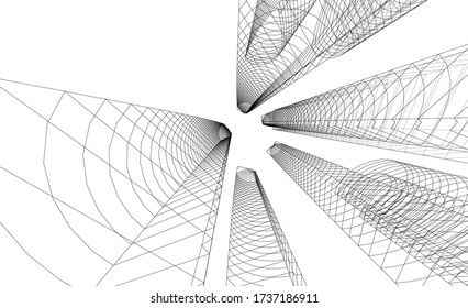 Architektur Konzept 3d Zeichnung. Geometrischer Hintergrund 
