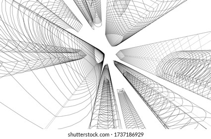 Architectural concept 3d drawing. Geometric background 