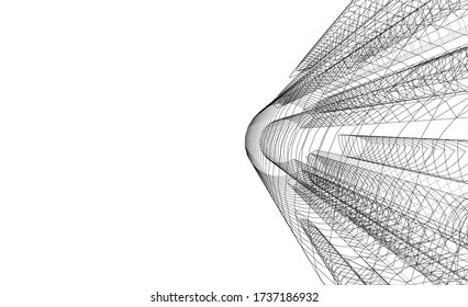 Architectural concept 3d drawing. Geometric background 