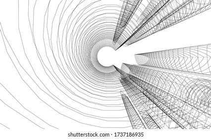 Architectural concept 3d drawing. Geometric background 