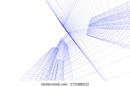 Architectural concept drawing. Geometric background 3d