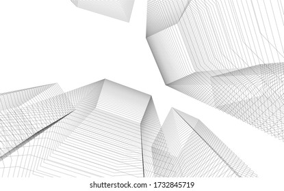 Concepto arquitectónico de dibujo 3d lineal. Fondo geométrico 