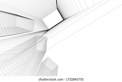 Concepto arquitectónico de dibujo 3d lineal. Fondo geométrico 