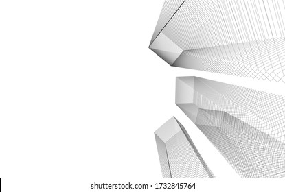 Architectural concept linear 3d drawing. Geometric background 