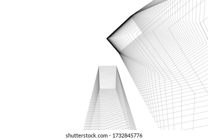 Concepto arquitectónico de dibujo 3d lineal. Fondo geométrico 