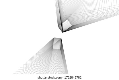Architectural concept linear 3d drawing. Geometric background 