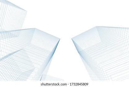 Architectural concept linear 3d drawing. Geometric background 
