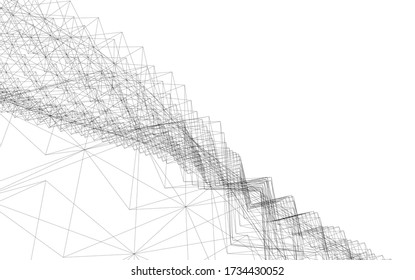 Architectural concept linear 3d drawing. Geometric background 