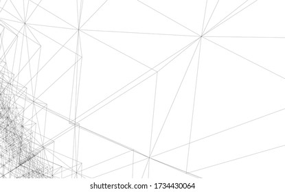 Architektur Konzept lineare 3d Zeichnung. Geometrischer Hintergrund 