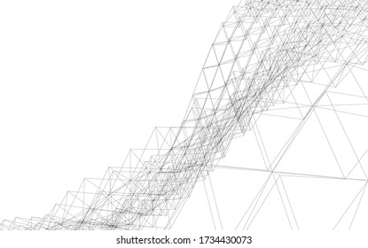 Architectural concept linear 3d drawing. Geometric background 