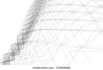 Concepto arquitectónico de dibujo 3d lineal. Fondo geométrico 