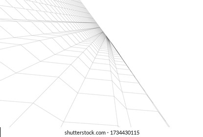 Architectural concept linear 3d drawing. Geometric background 