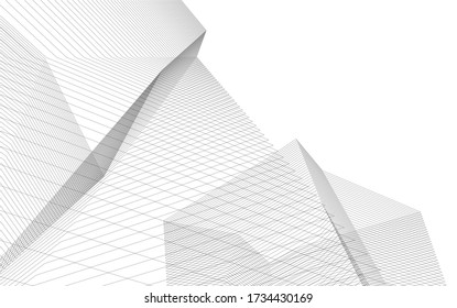 Architectural concept linear 3d drawing. Geometric background 