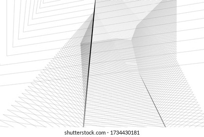 Concepto arquitectónico de dibujo 3d lineal. Fondo geométrico 