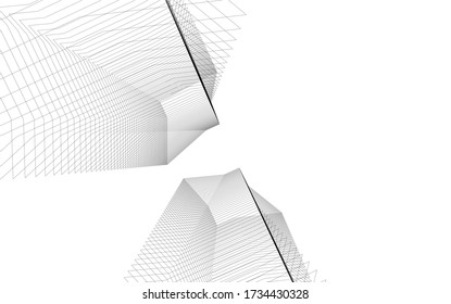Concepto arquitectónico de dibujo 3d lineal. Fondo geométrico 