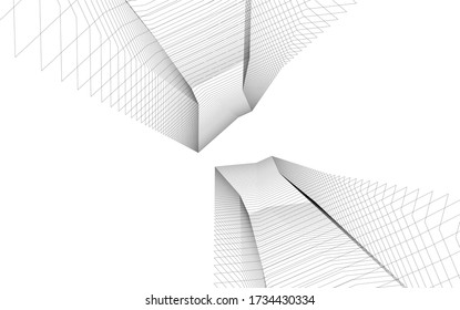 Architectural concept linear 3d drawing. Geometric background 