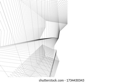 Concepto arquitectónico de dibujo 3d lineal. Fondo geométrico 