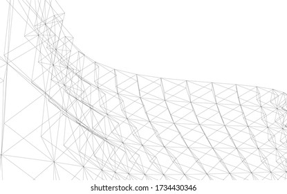 Architectural concept linear 3d drawing. Geometric background 