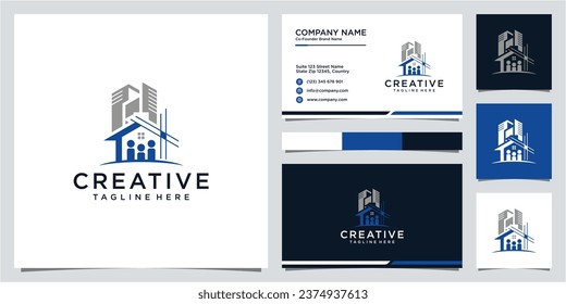Diseño de logotipos de arquitectura y construcción y plantilla de tarjetas de visita