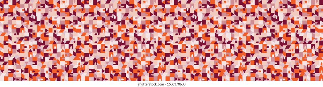 Architectural cottage house vector seamless banner pattern. Paper cut style collage border background. Tiny mosaic facade band for vacation brochure. Travel tourism ribbon trim edge. Modern style.